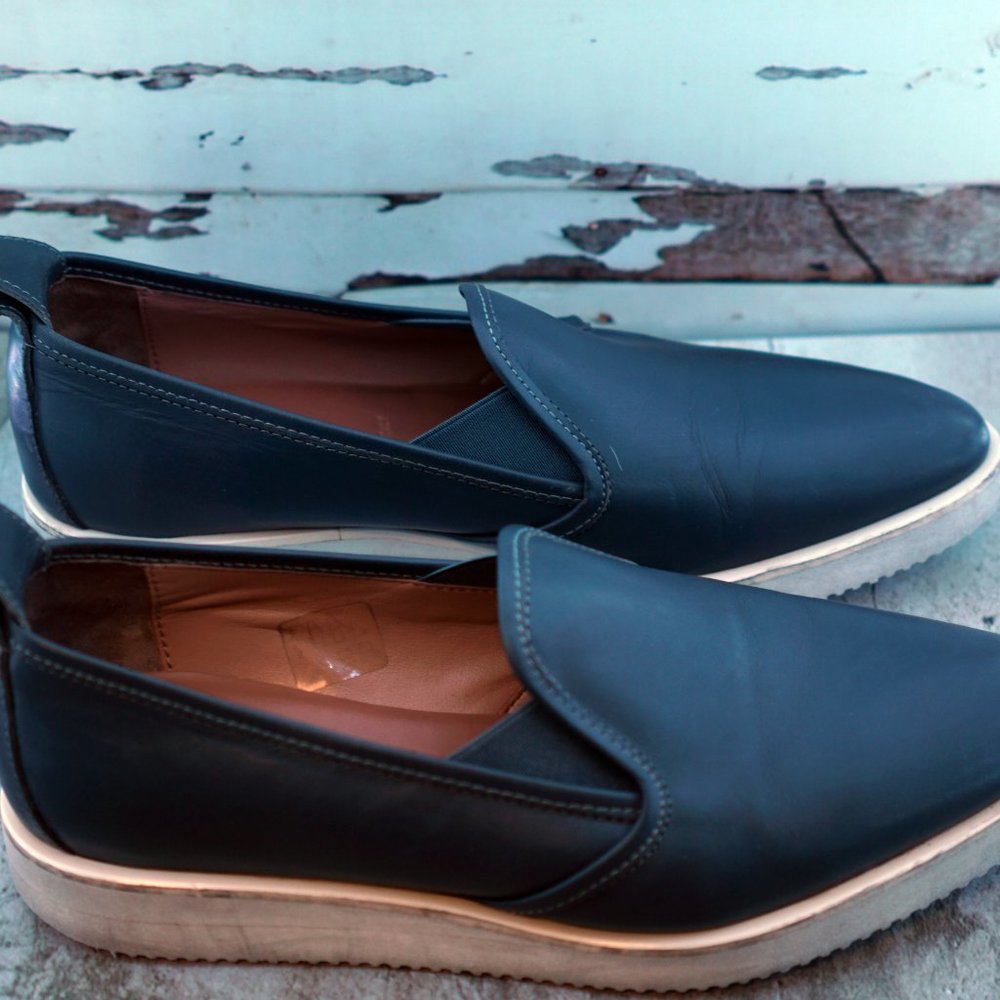 Women's Navy Slip-On Leather Loafers - Picture 3 of 5